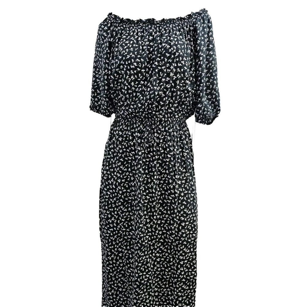 Auguste Off‎ Shoulder Tie Waist High Slit Black Rayon Maxi Dress Womens 6 EUC